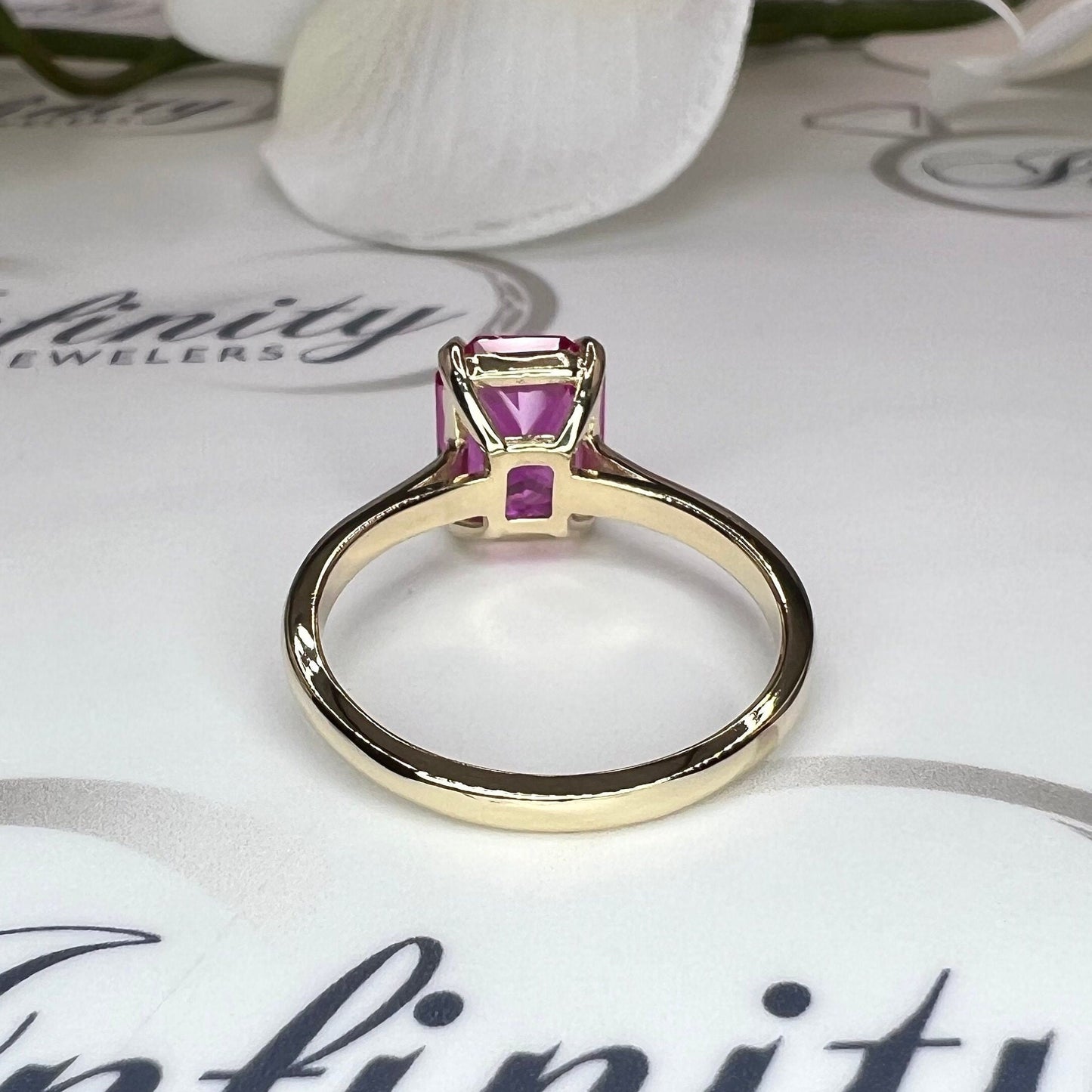 Radiant Cut Pink Sapphire Solitaire Engagement Ring, 14k Yellow Gold Pink Sapphire Birthstone Ring For Ladies, Solitaire Sapphire Ring #6419
