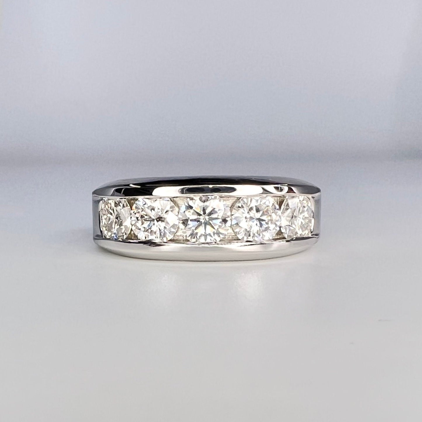 Mens Moissanite Wedding Band Yellow Gold Five Stone Moissanite Wedding Band Unique Mens Band Moissanite Anniversary Band Ring For Men #7381