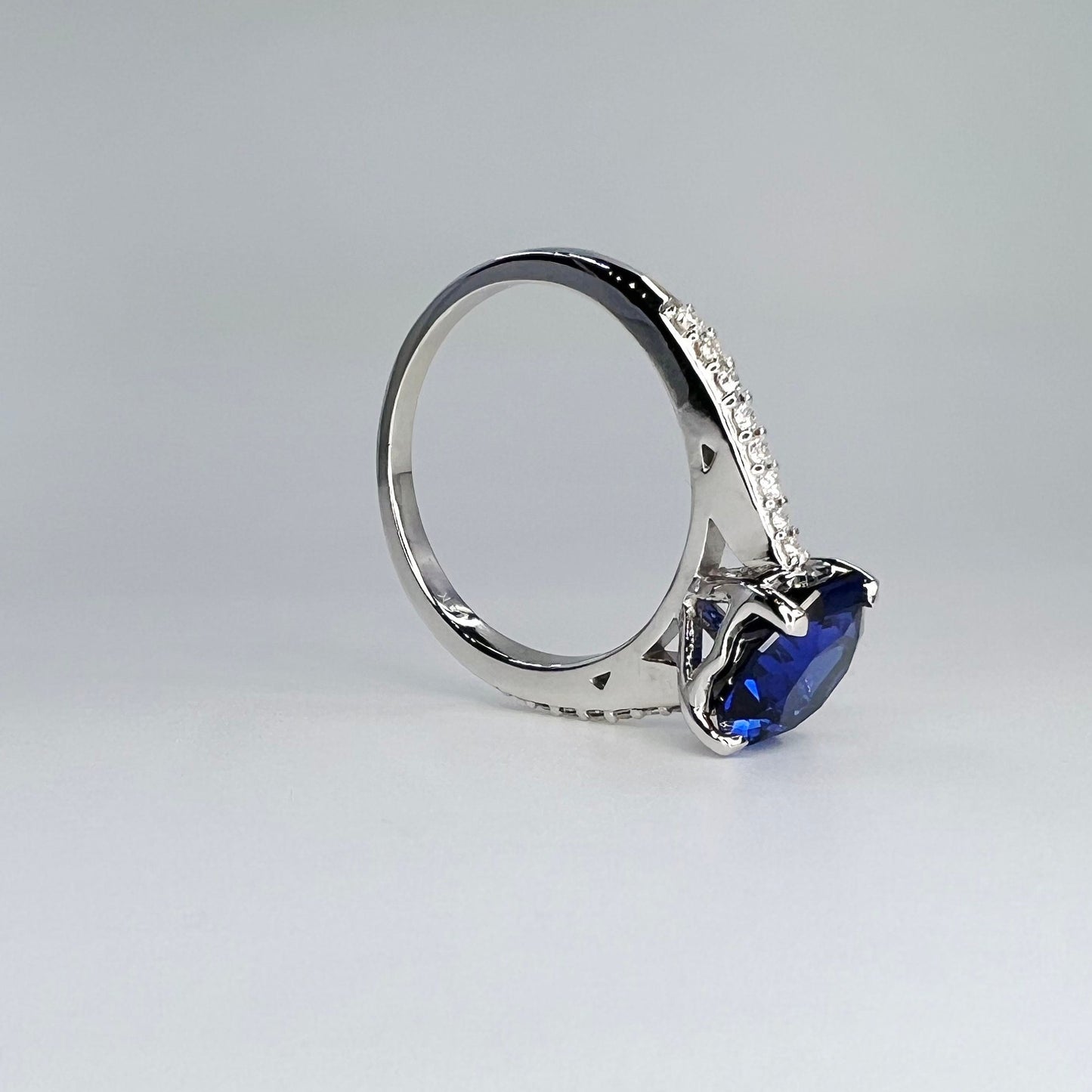 Blue Sapphire Engagement Ring For Women 14K White Gold, Sapphire Solitaire Engagement Ring, Octagon Cut Blue Sapphire Wedding Ring