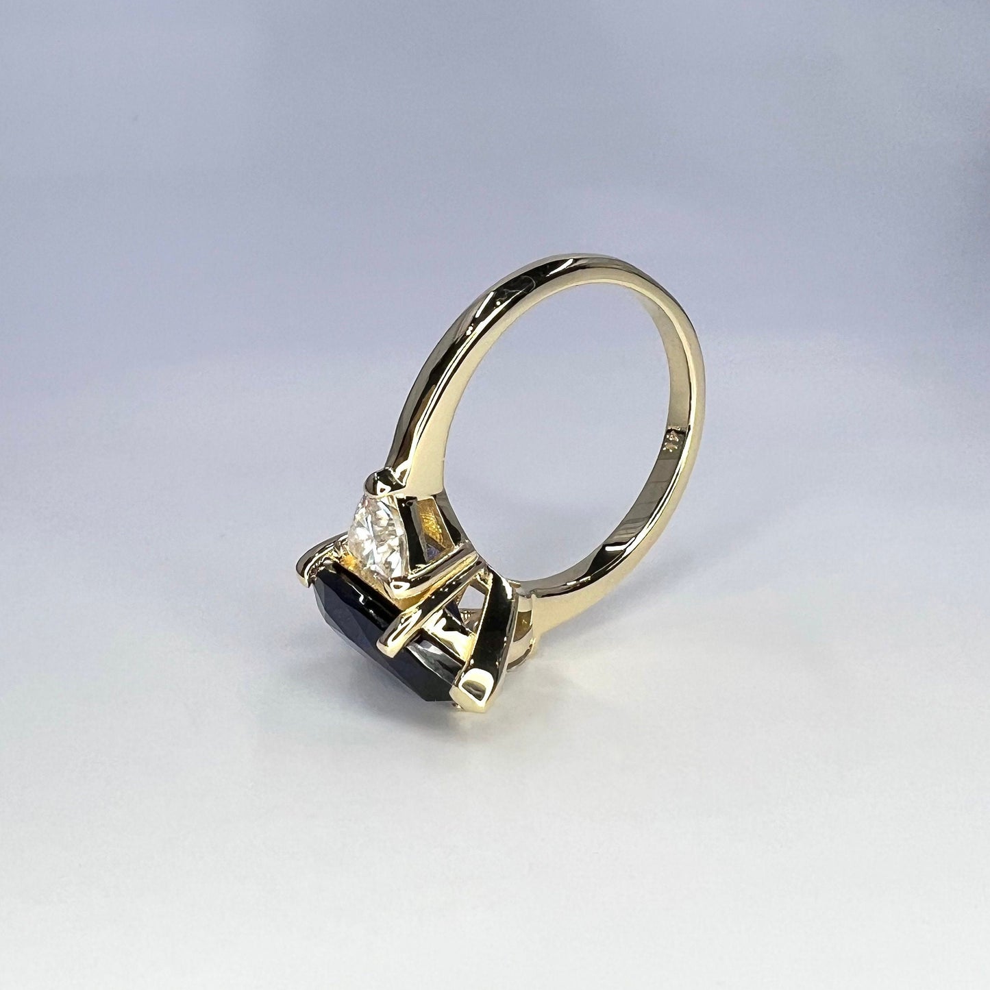 Blue Sapphire Pear Shape Engagement Ring, Blue Sapphire And Moissanite Pear Shape Three Stone Wedding Ring, Sapphire Birthstone Ring