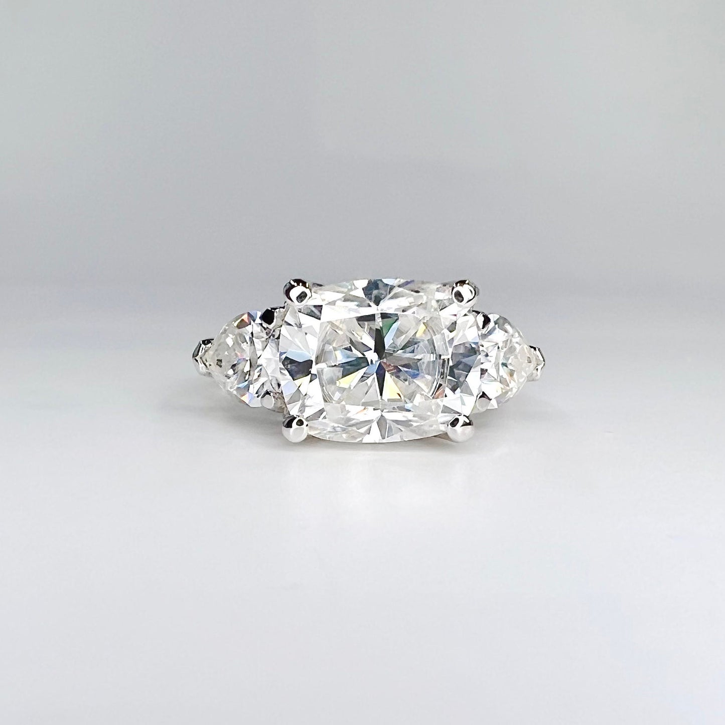 Cushion Cut Moissanite Engagement Ring 14K Solid Gold , Elongated Cushion Cut Wedding Ring , Unique East West Cushion Shaped Ring