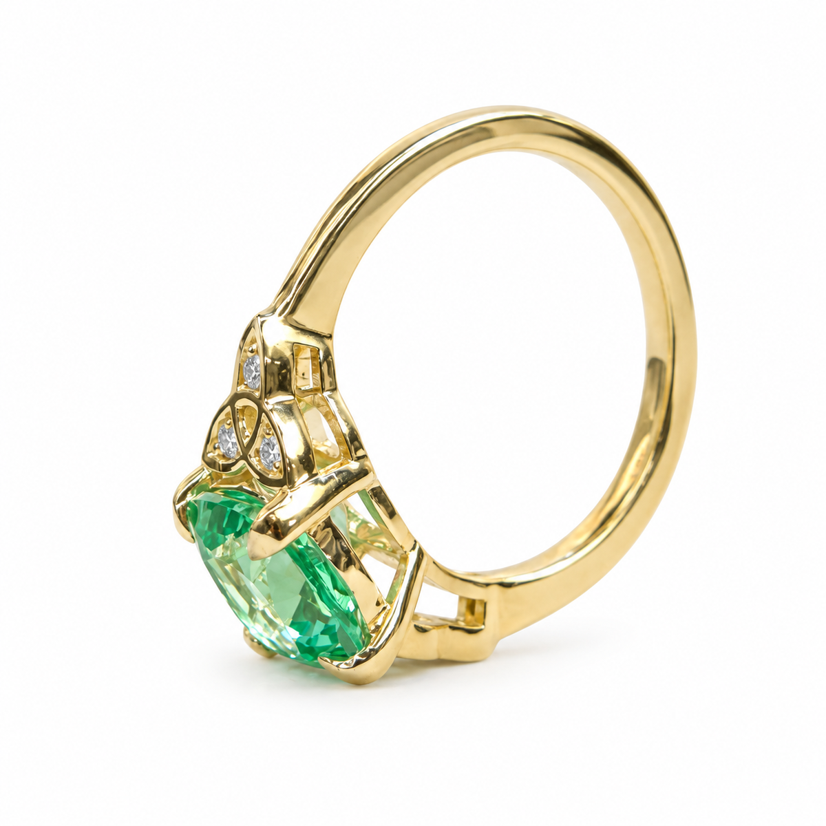 Green Paraiba Engagement Ring 14K White Gold Green Cushion Cut Celtic Engagement Ring Moissanite Celtic Gold Wedding Promise Ring #7301