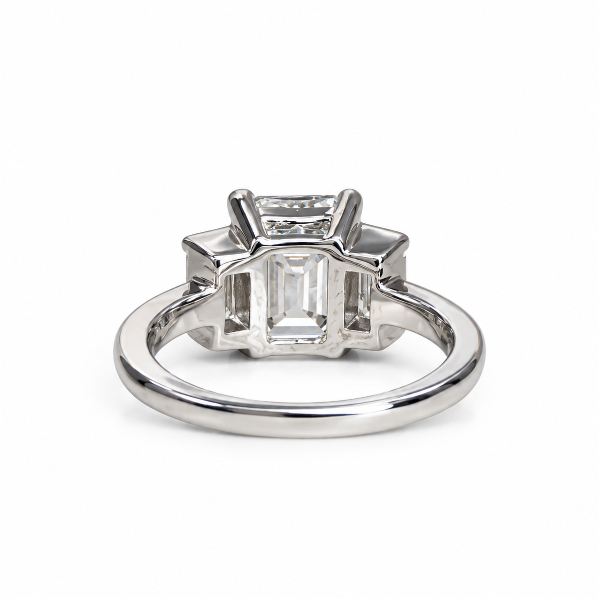 Emerald Cut Moissanite Engagement Ring, Three Stone Emerald Cut Anniversary Ring, 14k Solid White Gold 3.00ctw Wedding Ring For Ladies #5194