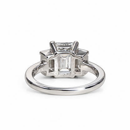 Emerald Cut Moissanite Engagement Ring, Three Stone Emerald Cut Anniversary Ring, 14k Solid White Gold 3.00ctw Wedding Ring For Ladies #5194