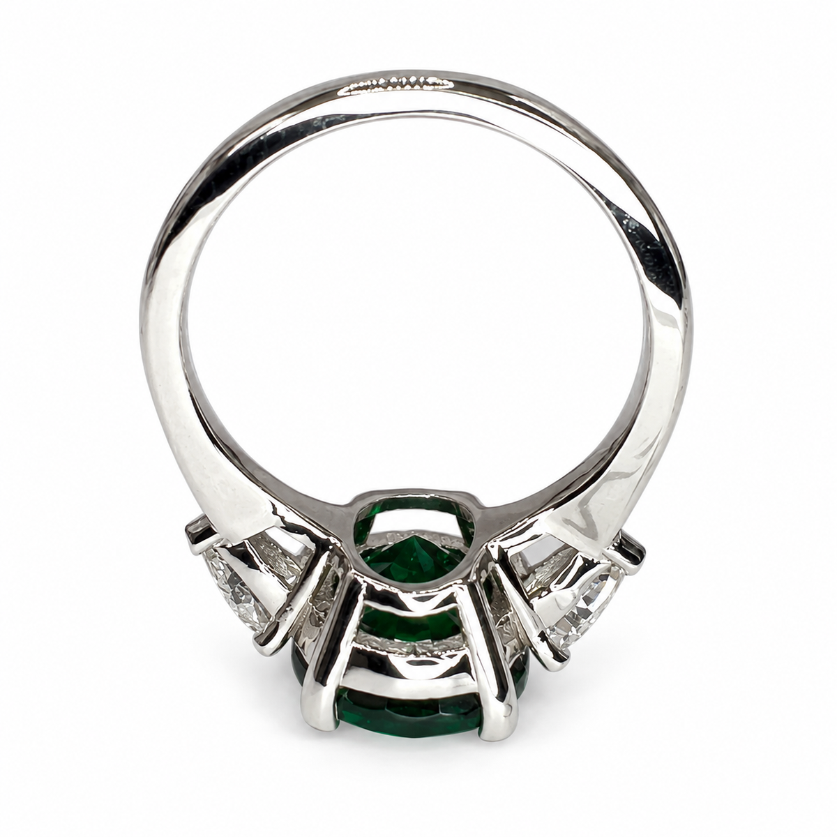Three stone emerald ring set in 14K solid white or yellow gold, May birthstone ring, Vintage emerald promise anniversary birthday ring #7936