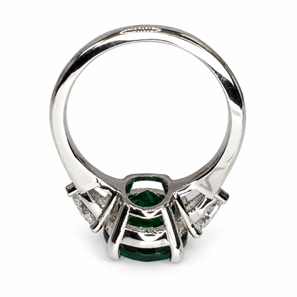 Three stone emerald ring set in 14K solid white or yellow gold, May birthstone ring, Vintage emerald promise anniversary birthday ring #7936
