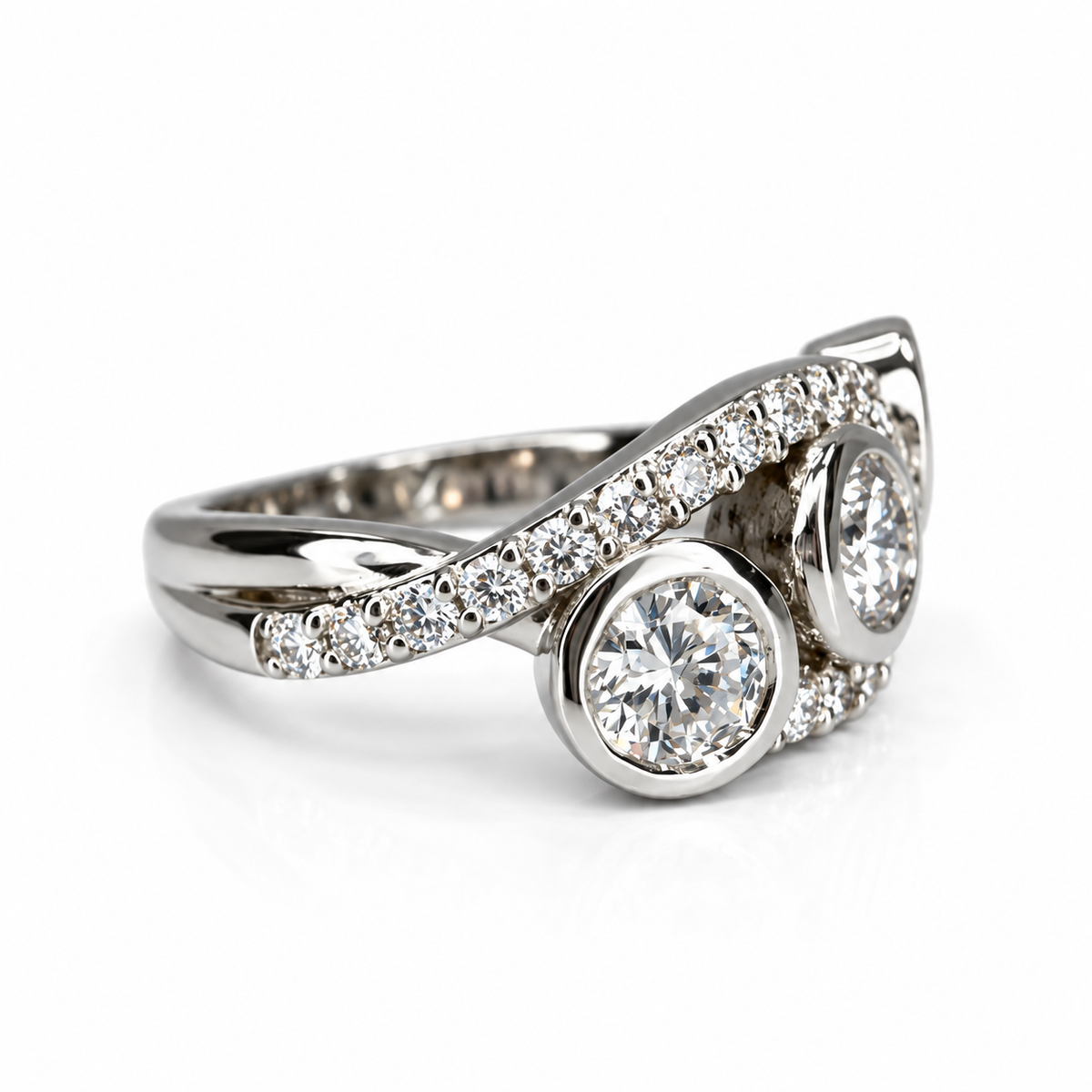 Three Stone Diamond Ring, Bezel Set Lab Grown Diamond Ring,  Modern Diamond Band #8924