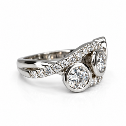 Three Stone Diamond Ring, Bezel Set Lab Grown Diamond Ring,  Modern Diamond Band #8924