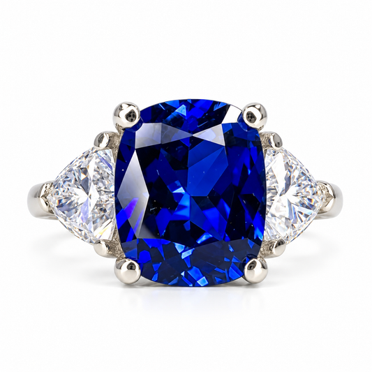 5.00 cushion Blue Sapphire Engagement Ring White Gold Elongated Cushion Blue Sapphire Engagement Ring Unique Anniversary Promise Ring #7345