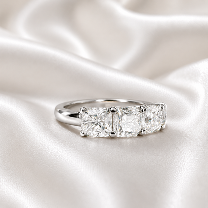 Lab grown diamond wedding band, Lab created diamond half eternity band 14k solid gold, 5 stone radiant diamond ring, cvd diamond ring