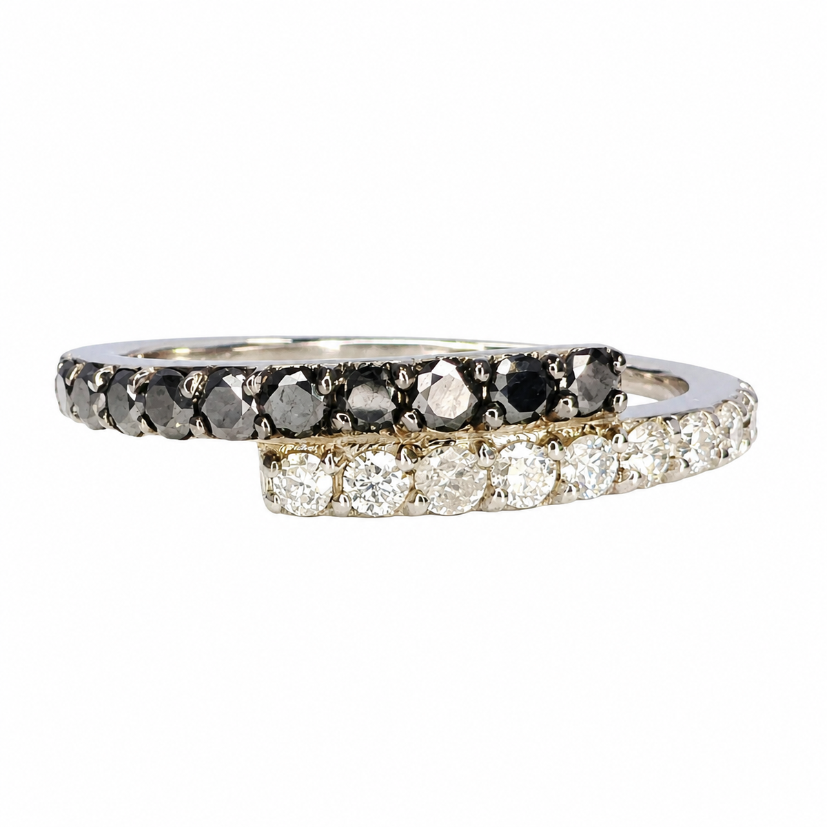 Black Diamond Stacking Band 14K Solid Gold, Bypass Diamond Ring, Black Diamond Band, Dainty Diamond Wedding Band, Diamond Ring Women