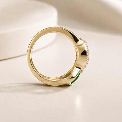Pear Shaped Emerald Toi Et Moi Engagement Ring Yellow Gold Unique Infinity Design Pear Shape Emerald Wedding Anniversary Promise Ring #7375