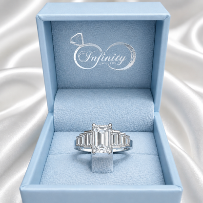 3.30 CTW 7 Stone Lab Diamond Emerald Cut Engagement Ring , Emerald Cut & Graduated Baguette Diamond Ring #8812