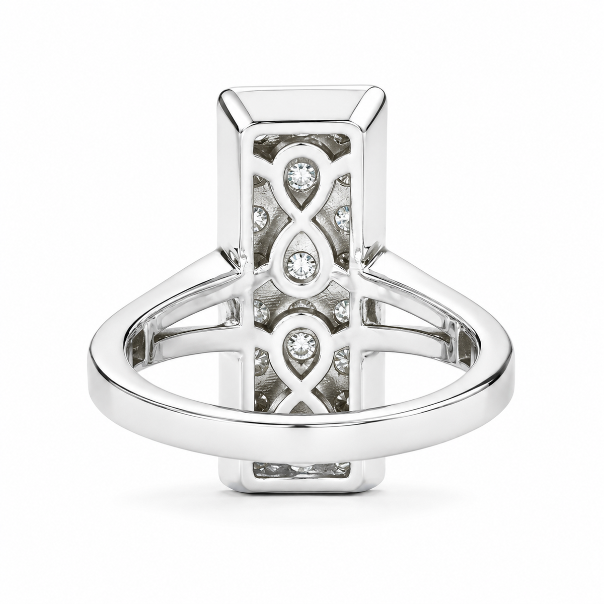 Moissanite Ring 14K White Gold, Moissanite Diamond Cluster Ring For Ladies, Unique Bar Ring Moissanite Diamond Engagement Ring 7229