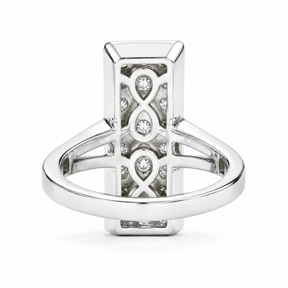 Moissanite Ring 14K White Gold, Moissanite Diamond Cluster Ring For Ladies, Unique Bar Ring Moissanite Diamond Engagement Ring 7229