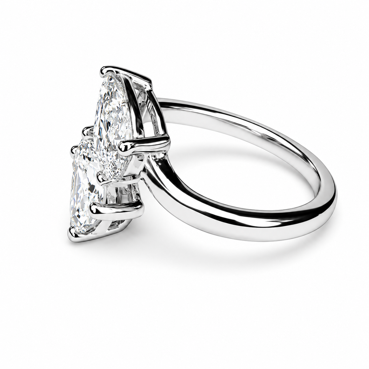 Toi et Moi Pear Radiant Cut and Pear Shape Lab Diamond Ring, 2.00 CTW 14k Gold Engagement Promise #8868