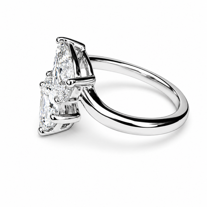 Toi et Moi Pear Radiant Cut and Pear Shape Lab Diamond Ring, 2.00 CTW 14k Gold Engagement Promise #8868