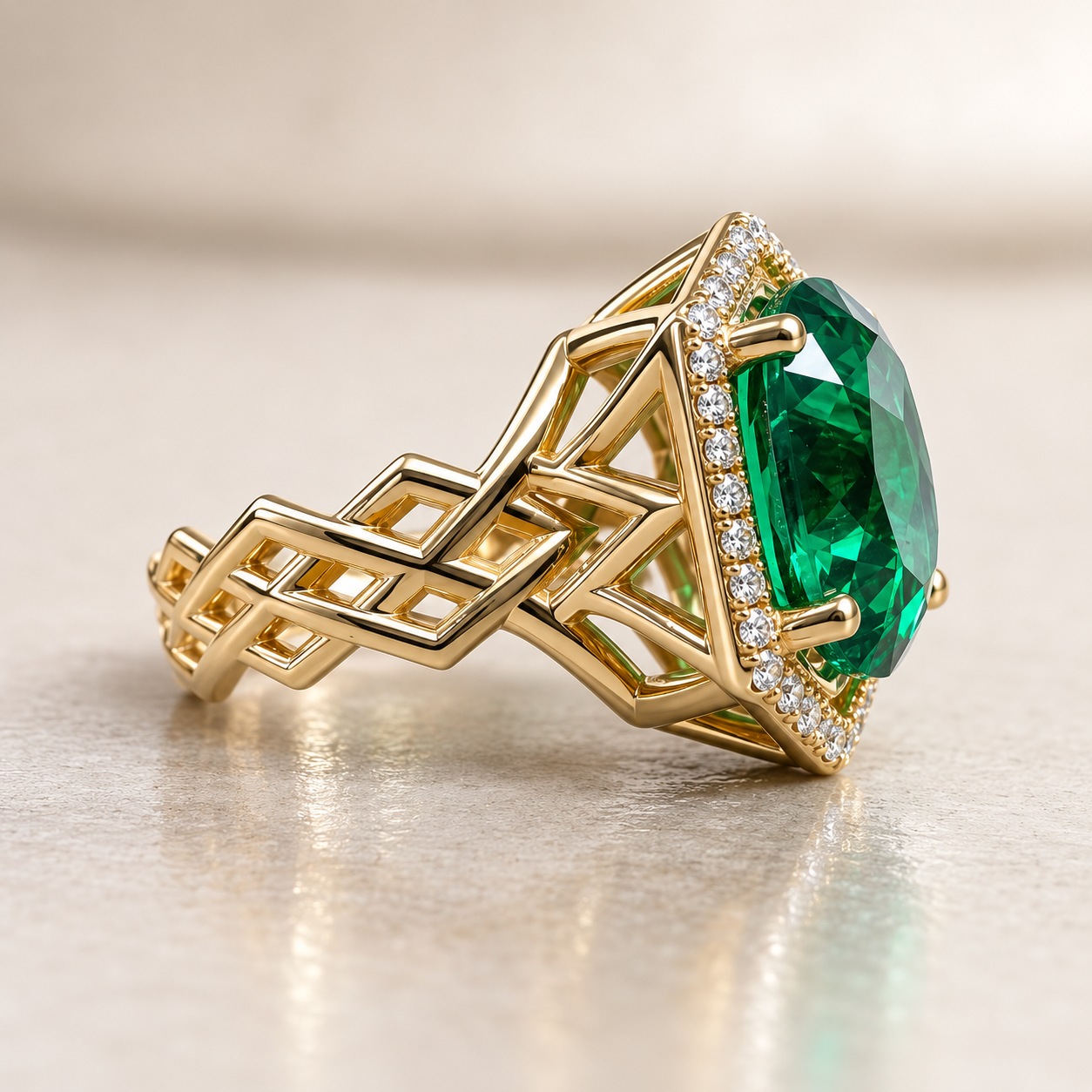 Oval shaped emerald and diamond statement ring, Unique handmade vintage emerald ring, May birthstone wedding ring, Art Deco emerald,   #5175