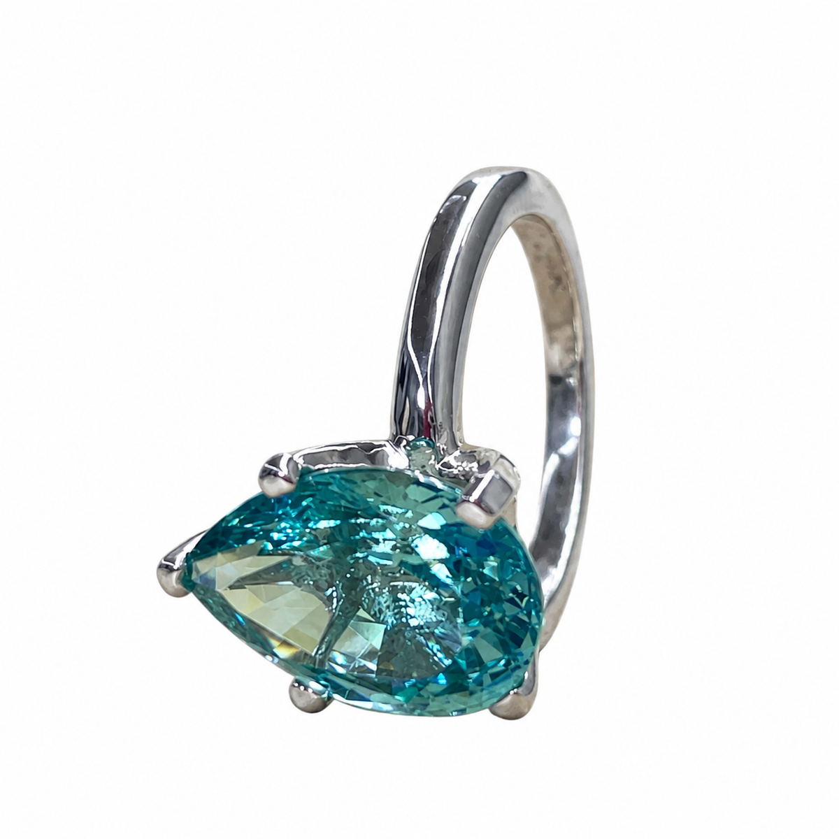 Neon Blue Paraiba Engagement Ring / Pear Shape Solitaire  / Paraiba Wedding Ring / 14k White Gold / #6418