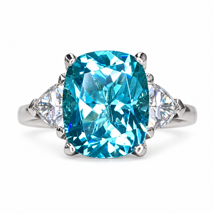 Elongated Cushion Paraiba And Moissanite Engagement Ring,   14k Gold Blue Paraiba Wedding Ring, Moissanite Ring   #6342