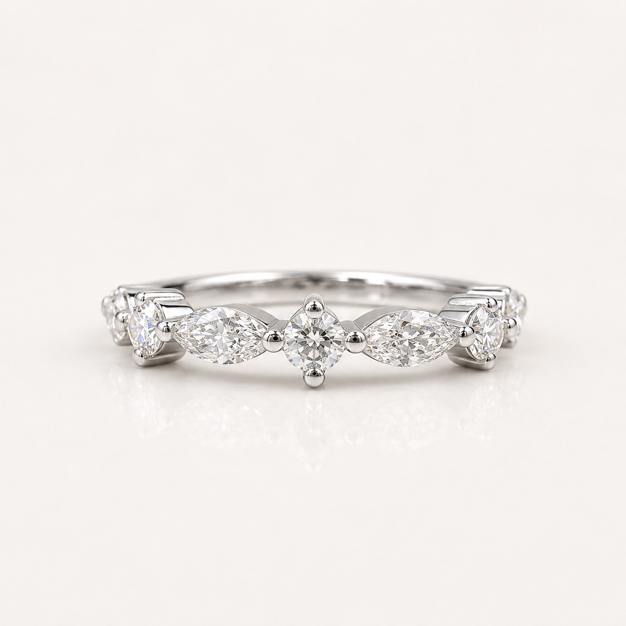 Lab Grown Diamond Stacking Band 14K Solid Gold , Unique Marquis Diamond and Round Diamond Dainty Wedding Band #8799