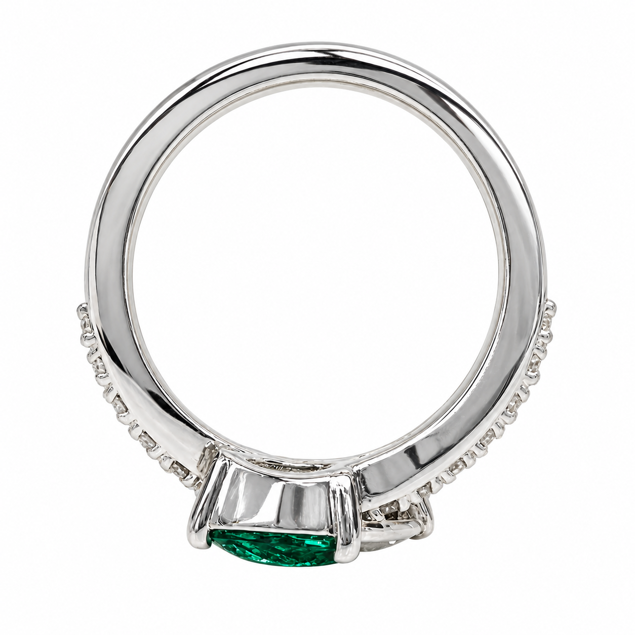 Emerald and Moissanite Pear Shape Bypass Ring White Gold Two Stone Engagement Ring For Women Birthstone Ring Unique Anniversary Rings  #7434