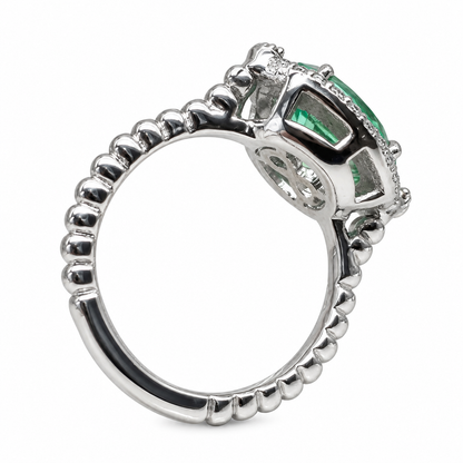 East West Vintage Oval Halo Green Paraiba Engagement Ring  White Gold Unique Vintage Wedding Promise Anniversary  Bridal Ladies Ring   #7416