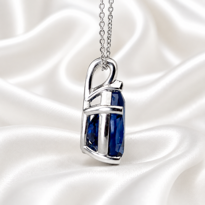 Blue Sapphire Necklace 10K White Gold, Pear Shape Blue Sapphire Pendant Necklace For Ladies, Layering September Birthstone Jewelry, #8847