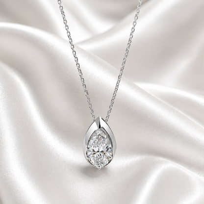 1.00 CTW Lab Grown Diamond Pear Shape Bezel Set Pendant Necklace 14K Solid Gold Dainty Layering Necklace #8829