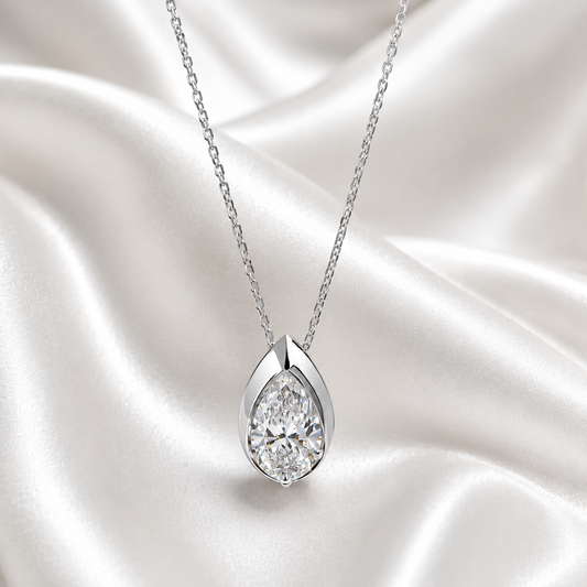 1.00 CTW Lab Grown Diamond Pear Shape Bezel Set Pendant Necklace 14K Solid Gold Dainty Layering Necklace #8829