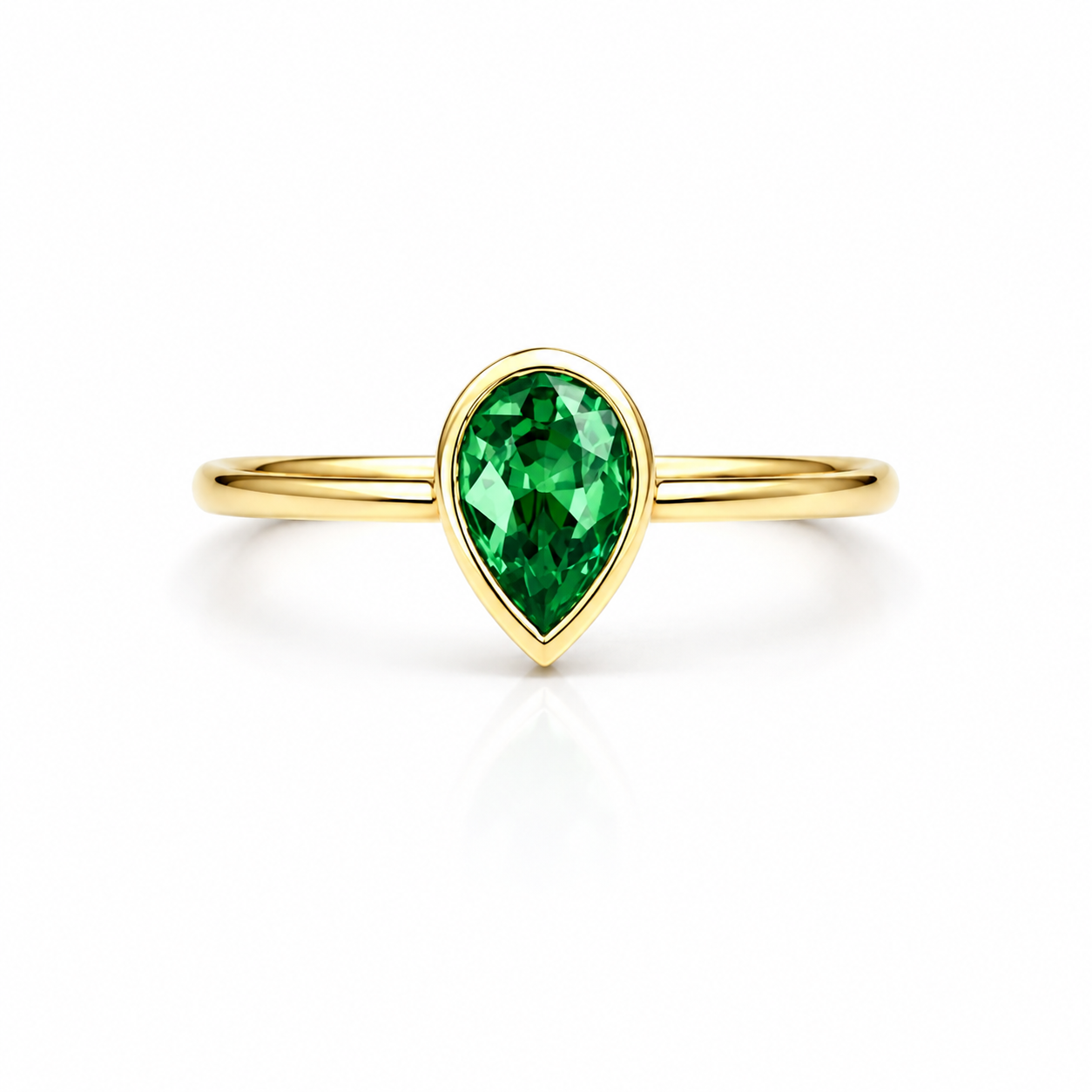 1.50 Ctw Pear Shape Bezel Olive Green Sapphire Engagement Ring in 14k Solid Gold , Modern Birthstone Ring , Dainty Pear Shape Ring #8858