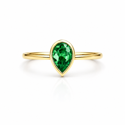 1.50 Ctw Pear Shape Bezel Olive Green Sapphire Engagement Ring in 14k Solid Gold , Modern Birthstone Ring , Dainty Pear Shape Ring #8858