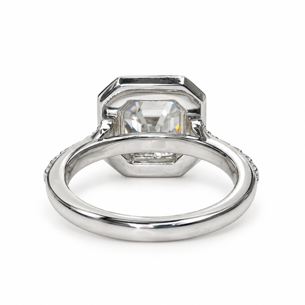Asscher Cut Moissanite Engagement Ring 14K White Gold, Forever One Halo Engagement Ring For Women, Unique Vintage Wedding Promise Rings