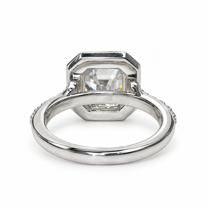 Asscher Cut Moissanite Engagement Ring 14K White Gold, Forever One Halo Engagement Ring For Women, Unique Vintage Wedding Promise Rings