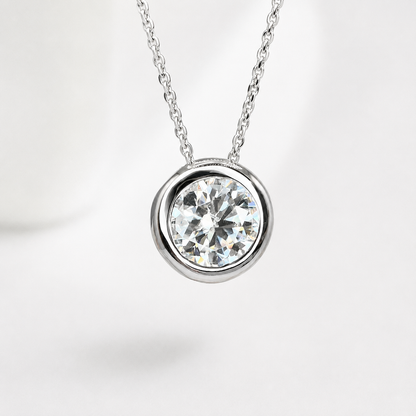 Moissanite Bezel Set Necklace, Moissanite Ladies Necklace,  Round Moissanite Pendant,  Round Bezel Pendant, 14K White Gold #6747 #6748