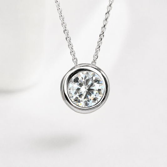Moissanite Bezel Set Necklace, Moissanite Ladies Necklace,  Round Moissanite Pendant,  Round Bezel Pendant, 14K White Gold #6747 #6748