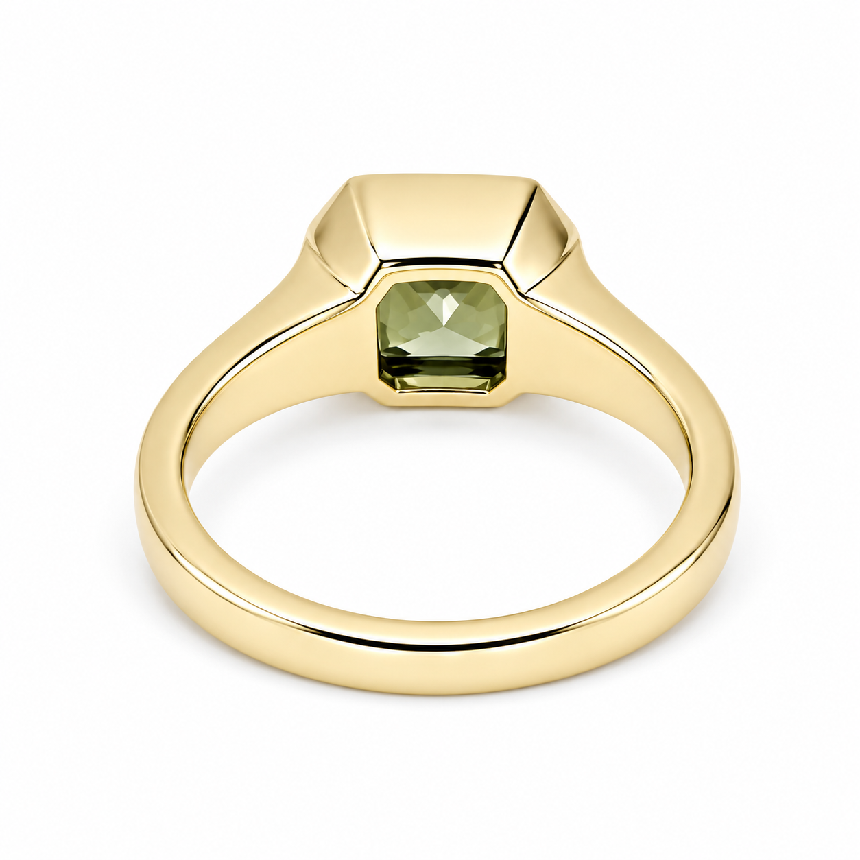 Bezel Set olive green sapphire engagement ring 14k solid gold | Half bezel green sapphire solitaire wedding ring | Promise ring