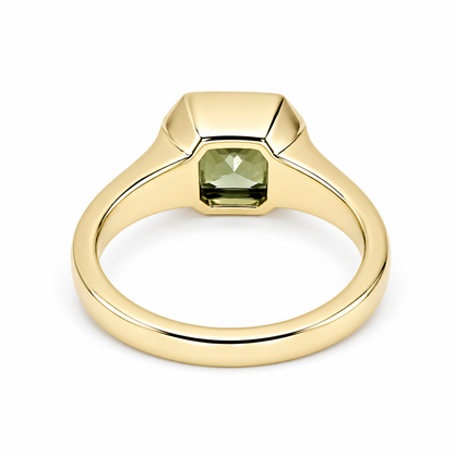 Bezel Set olive green sapphire engagement ring 14k solid gold | Half bezel green sapphire solitaire wedding ring | Promise ring