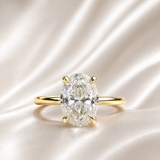 2.00 CTW Oval Cut Lab Grown Diamond Engagement Ring with Hidden Halo in 14K Solid Gold , Simple Oval Lab Diamond Wedding Ring , #8820