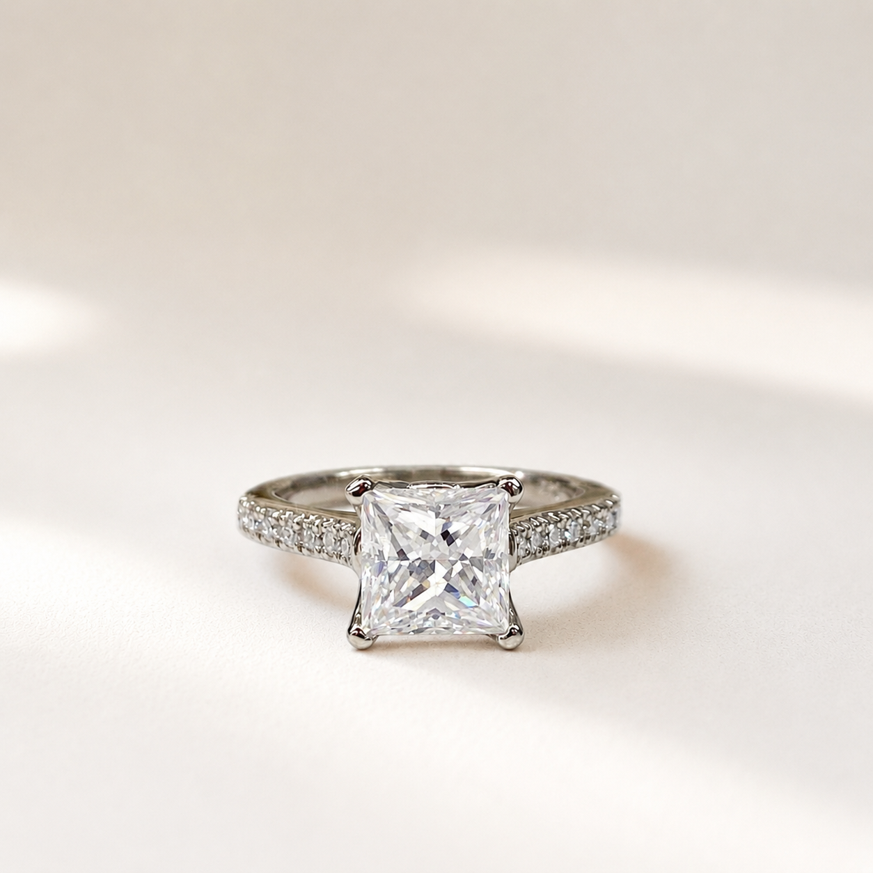 Moissanite Engagement Ring Princess Cut 14K Solid White Gold, Simple Moissanite Engagement Ring For Ladies Solitaire Princess Cut Ring, 7135