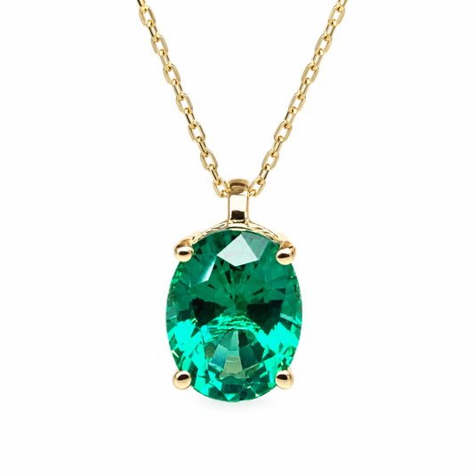Oval Emerald Pendant Necklace, Bridal Gift, Ladies 14k Gold Necklace, Emerald Necklace, Anniversary Gift, May Birthstone Pendant, #6259