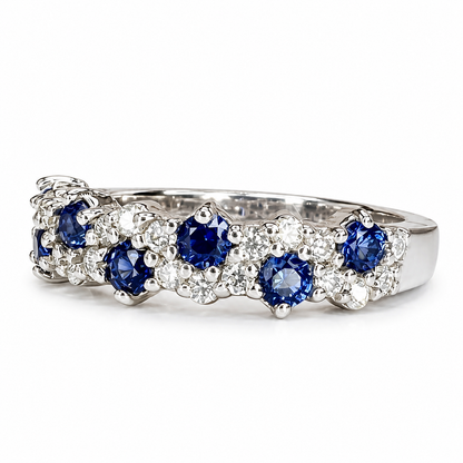 Blue Sapphire  Moissanite Cluster Ring 14K Gold , Birthstone Ring For Women , Stacking Gemstone Rings Minimalist Trendy Stacking Ring  #8447