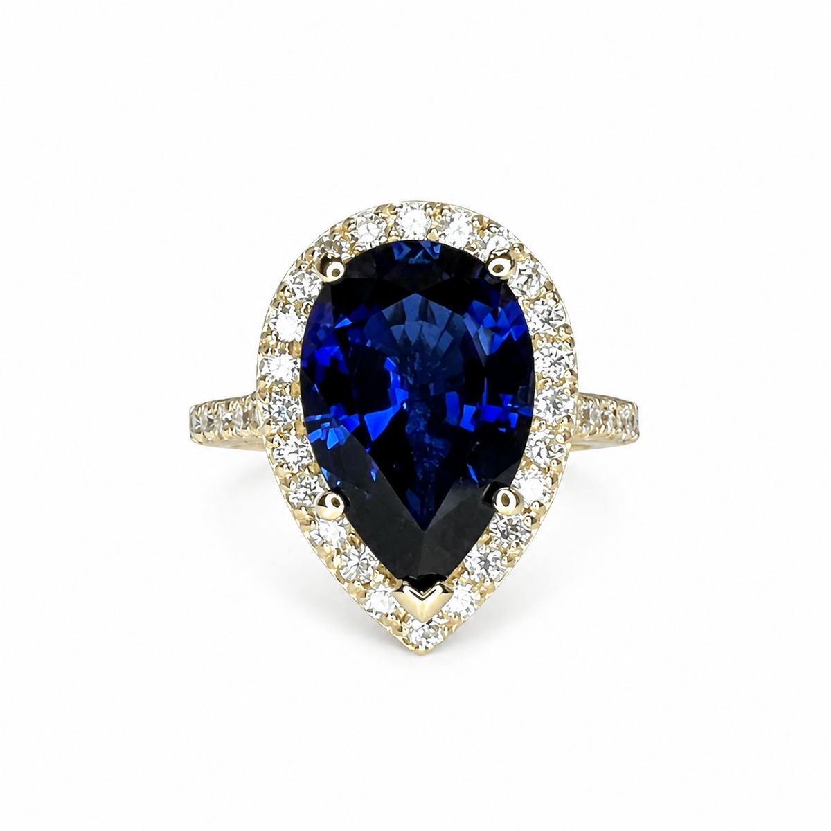 Pear Shape Blue Sapphire Engagement Ring, Blue Sapphire And Moissanite Halo Ladies Ring, 14k White Gold Sapphire And Moissanite Ring #6179