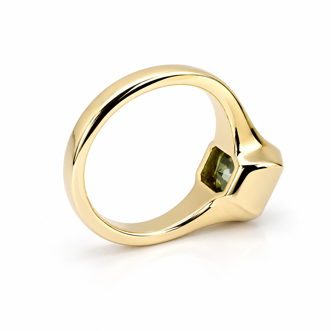 Bezel Set olive green sapphire engagement ring 14k solid gold | Half bezel green sapphire solitaire wedding ring | Promise ring