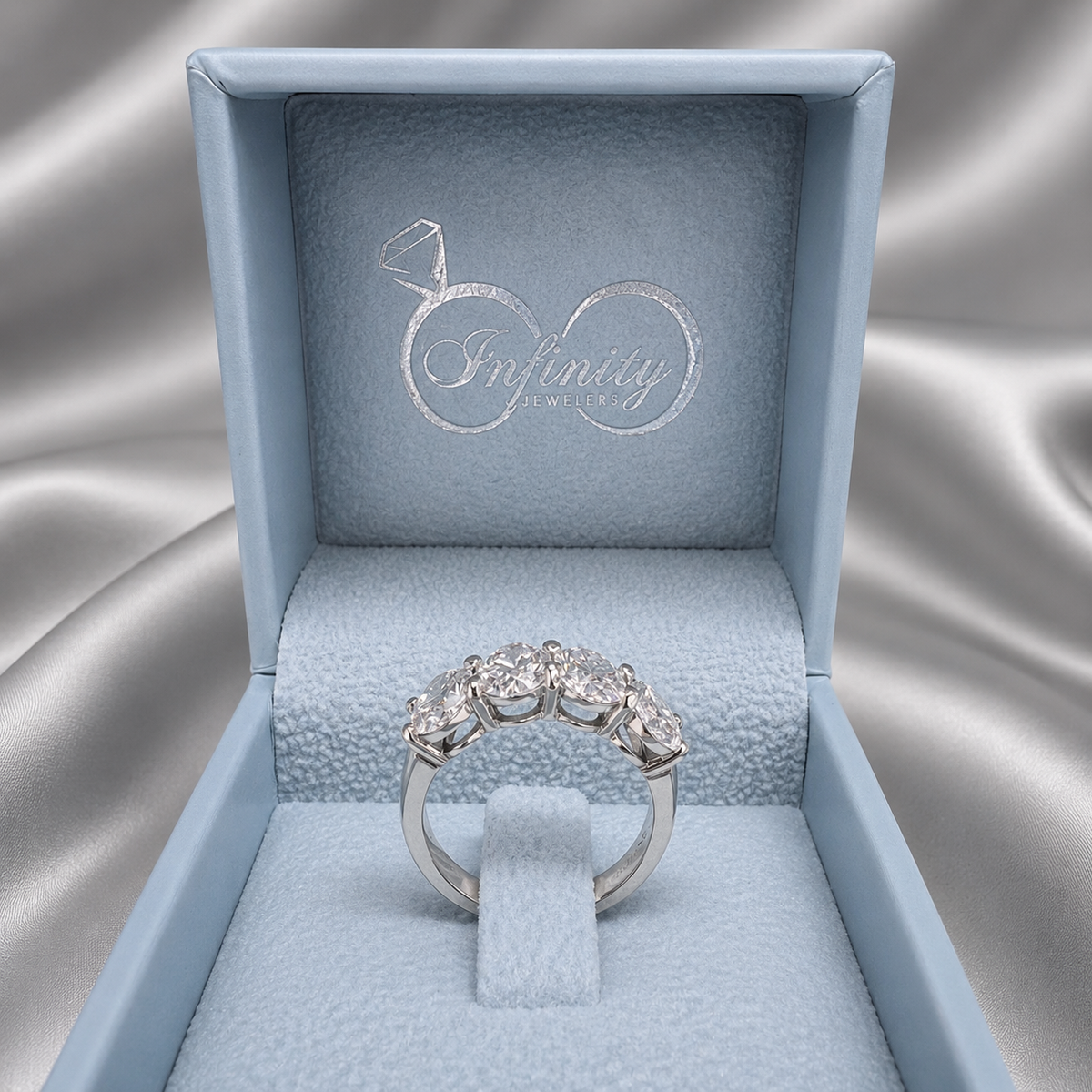 4CTW Oval Lab Grown Diamond 4 Stone Wedding Band 14K Solid Gold , IGI Certified Lab Diamond Stacking Band , #8828