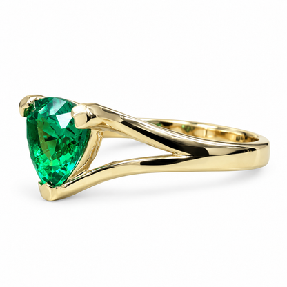 Emerald Triangle Ring 14k Yellow Gold, Trillion Cut Emerald Engagement Ring For Ladies, Unique Triangle Ring, Triangle Stacking Ring, #5843