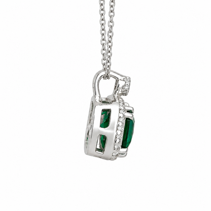 Cushion Cut Necklace / Green Emerald Necklace / Emerald And Diamond Necklace / 18"Cable Chain / 14k White gold / #6299