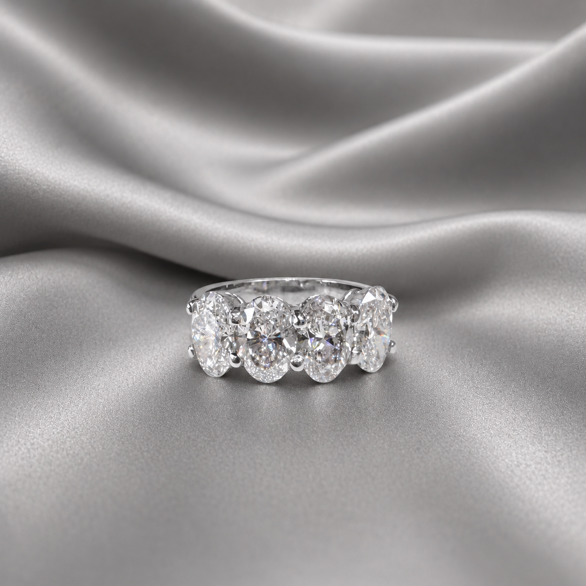 4CTW Oval Lab Grown Diamond 4 Stone Wedding Band 14K Solid Gold , IGI Certified Lab Diamond Stacking Band , #8828