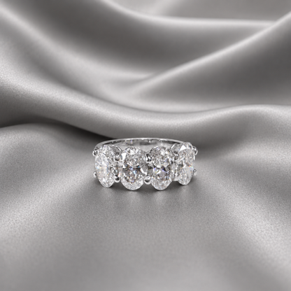 4CTW Oval Lab Grown Diamond 4 Stone Wedding Band 14K Solid Gold , IGI Certified Lab Diamond Stacking Band , #8828