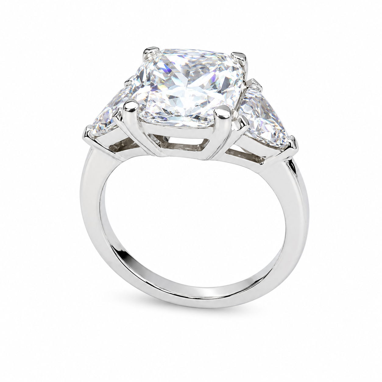 Moissanite Elongated Cushion Cut Engagement Ring, Elongated Cushion And Trillions Simulated Diamond Wedding Ring, 14k Gold Moissanite  #7011